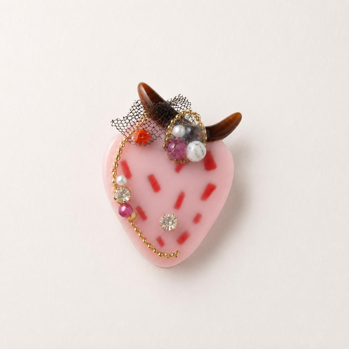 Strawberry Hair Clip, Pink Demon Horns Barrette, Pastel Goth Harajuku Hair Accessory, Cute Gift for Her