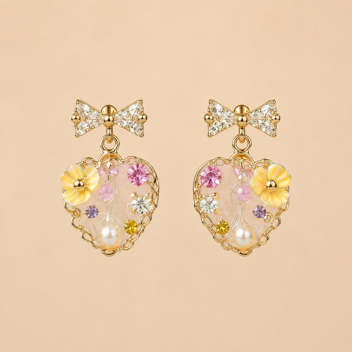 Gold Byzantine Pearl Stud Earrings, Lavender Pink Crystal Dangles, Art Deco Geometric Earrings, Royal Vintage Jewelry Gift for Her