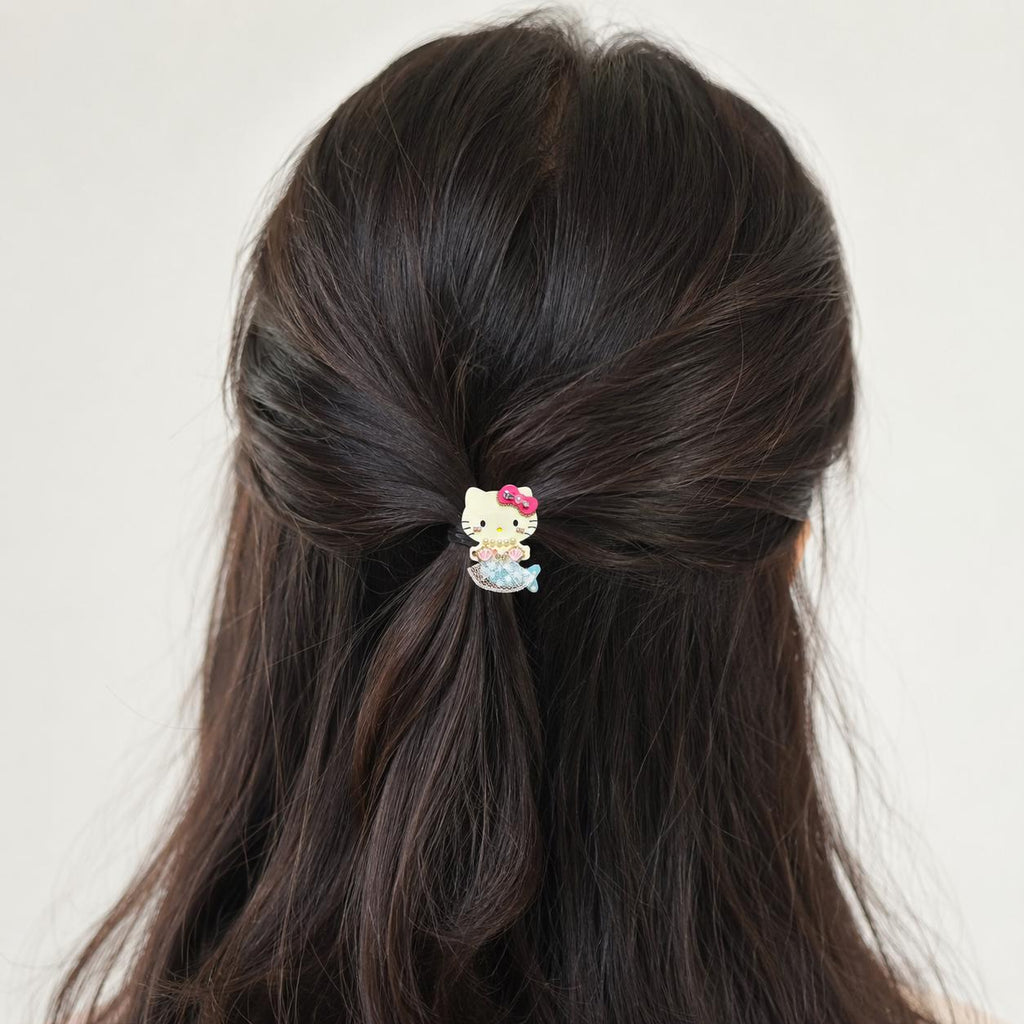 Kawaii Kitten Mermaid Hair Clip, Pink Bow Seashell Barrette, Cute Coquette Hair Accessory, Gift for Her
