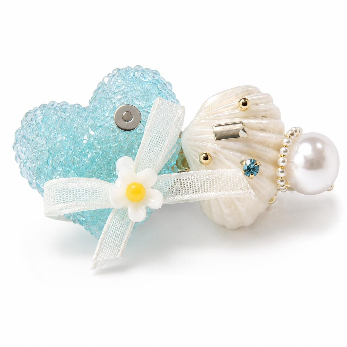 Blue Seashell Heart Hair Clip, Pearl Mermaidcore Hair Barrette, Coquette Ocean Hair Accessory, Summer Beach Gift for Her