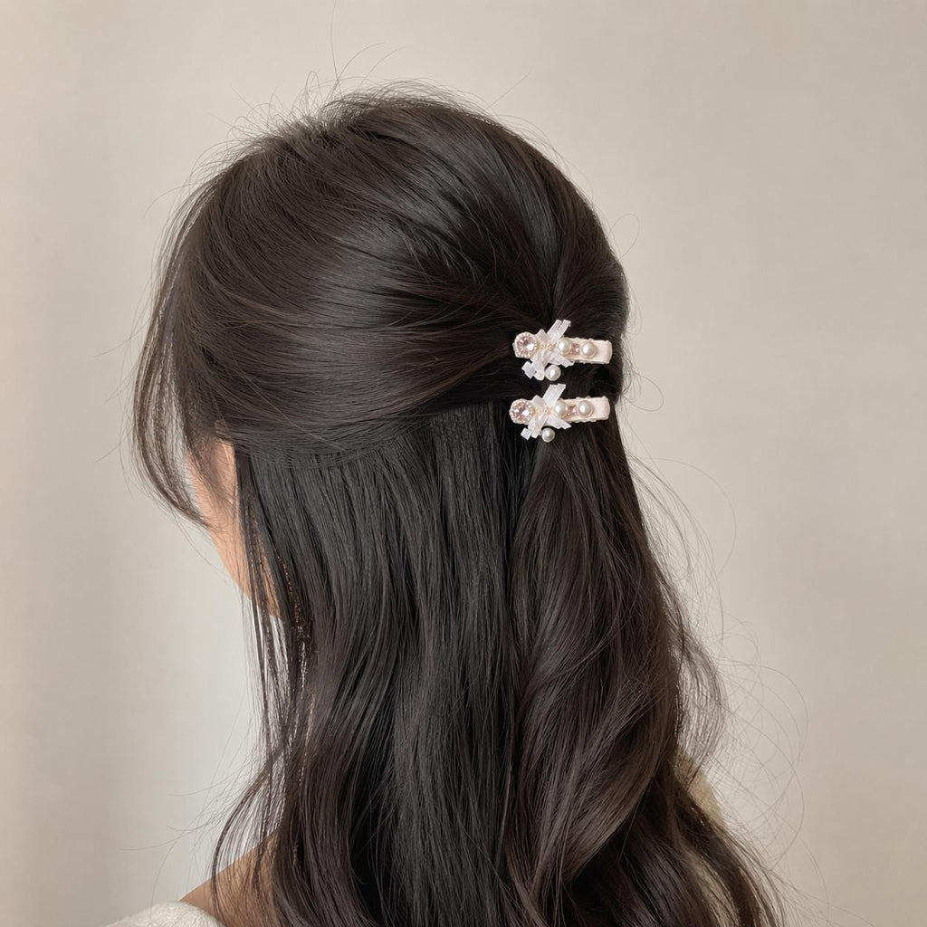 Pink Velvet Bow Hair Clip Set, Balletcore Ribbon Barrettes, Pearl Star Gem Alligator Clips, Coquette Hair Accessories, Gift for Her
