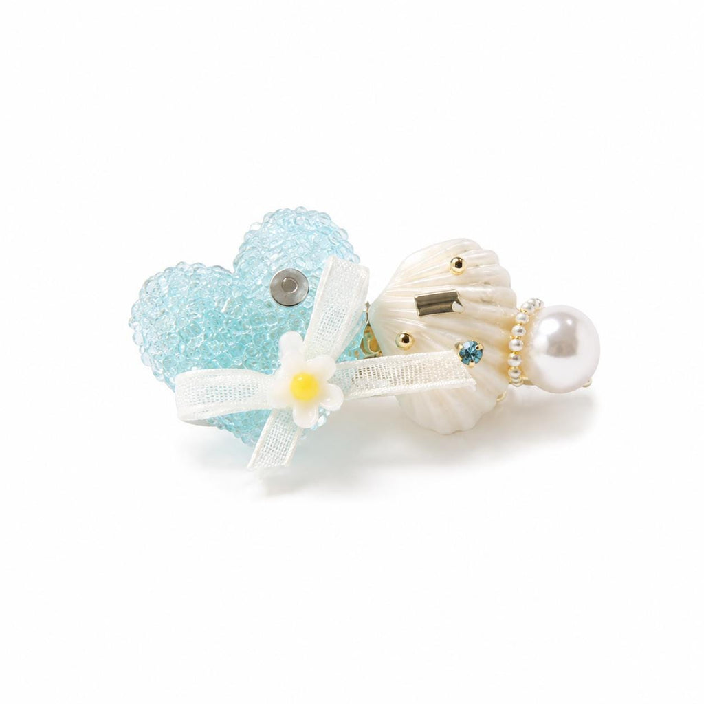 Blue Seashell Heart Hair Clip, Pearl Mermaidcore Hair Barrette, Coquette Ocean Hair Accessory, Summer Beach Gift for Her