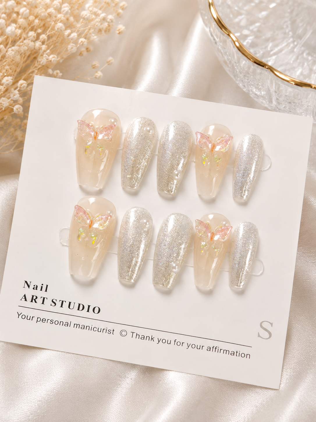 Butterfly Stardust – Silver Glitter Press-On Nails NO.18