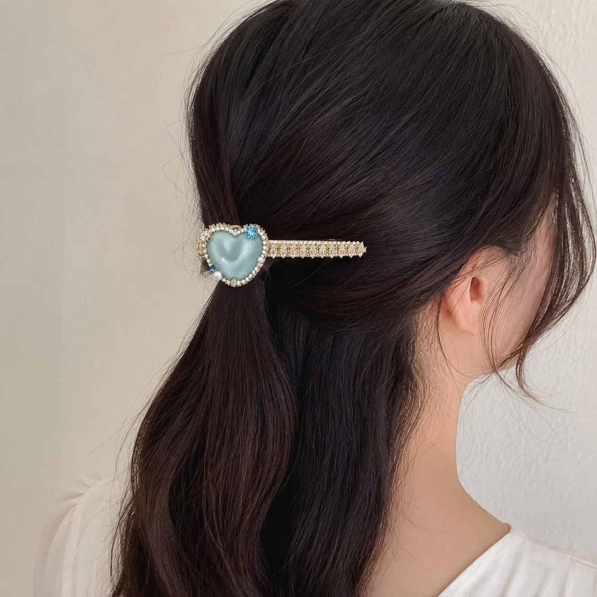 Mint Blue Heart Hair Clip, Marquise Crystal Barrette, Blue Gem Alligator Clip, Coquette Hair Accessory, Gift for Her