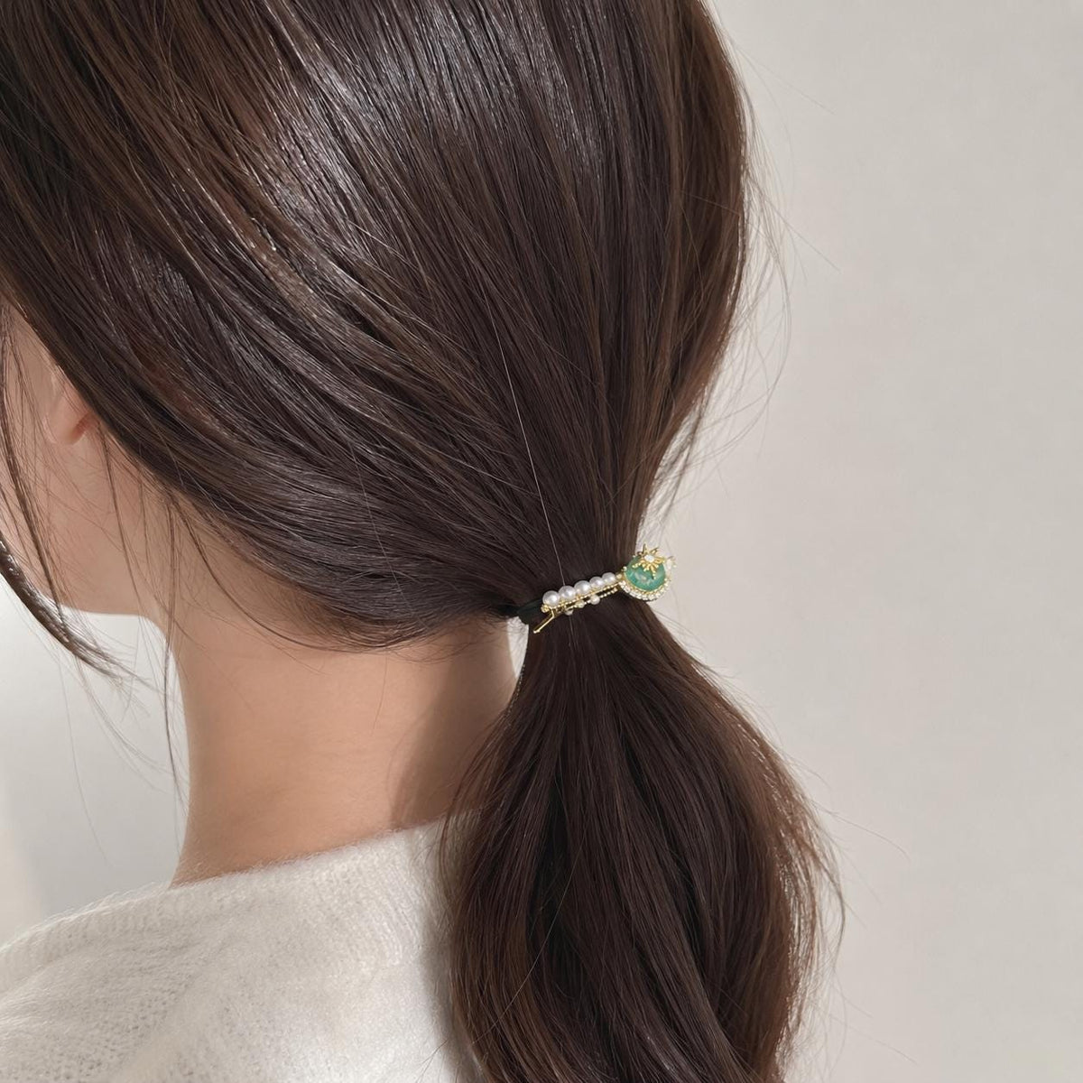 Emerald Green Baroque Pearl Hair Clip, Vintage Gold Geometric Barrette, Elegant French Style Hair Accessory, Gift for Her