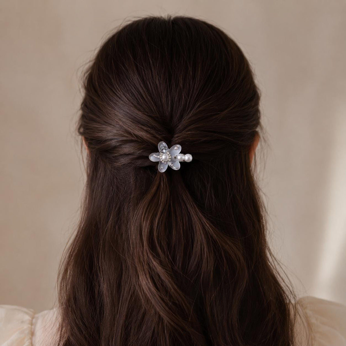 Frosted Resin Flower Hair Clip, Pearl Crystal Embellished Barrette, Coquette Floral Hair Accessory, Gift for Her
