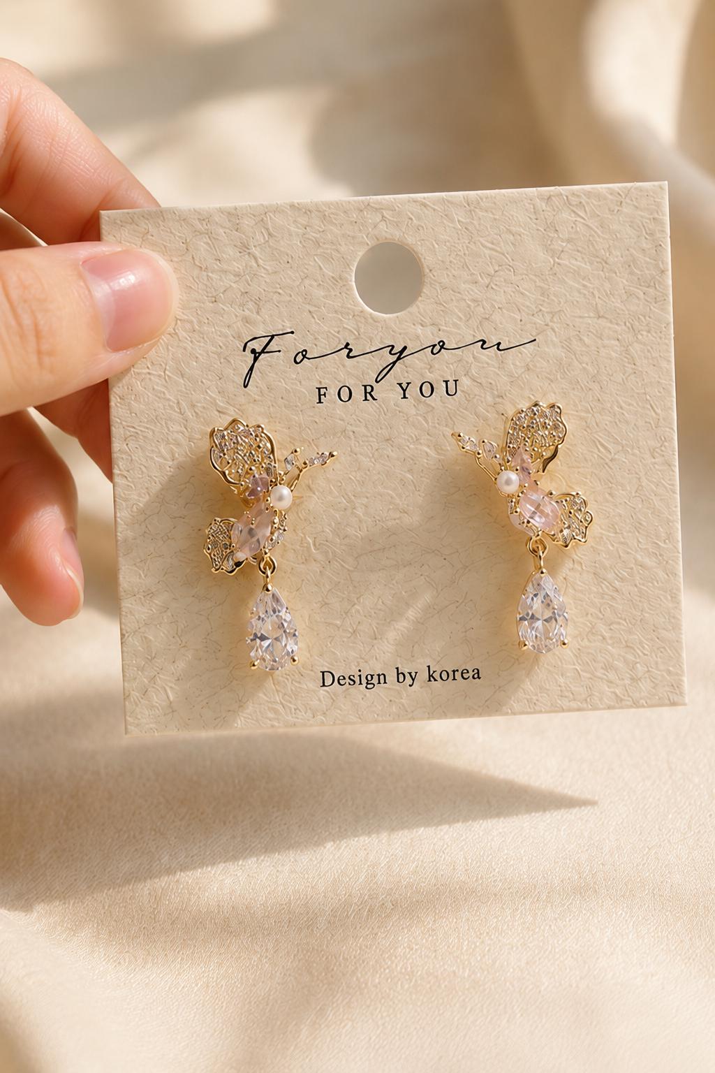 Gold Crystal Hummingbird Drop Earrings, Dainty Teardrop Stone Earrings, Minimalist Nature Jewelry, Bird Lover Gift for Her
