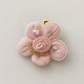 Pink Fabric Flower Hair Clip, Pleated Floral Barrette, Pearl Crystal Coquette Hair Accessory, Gift for Her