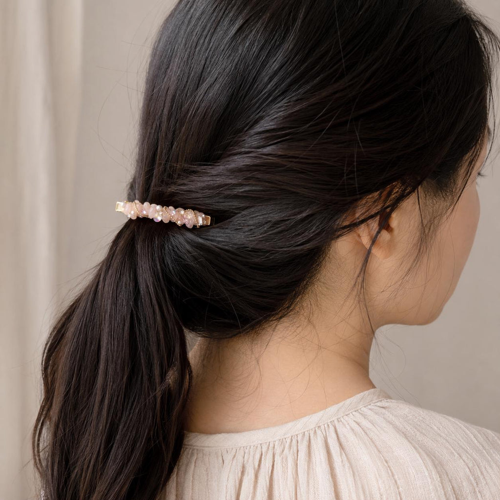 Pink Crystal Stone Hair Clip, Gold Wave Barrette, Fairycore Coquette Hair Accessory, Gift for Her