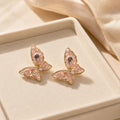 Gold Pink Butterfly Stud Earrings, Crystal Pearl Earrings, Korean Fairycore Jewelry, Whimsical Butterfly Gift for Her