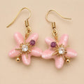 Pink Bow Heart Earrings, Crystal Pearl Drop Earrings, Balletcore Coquette Jewelry, Romantic Gift for Her