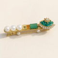 Emerald Green Baroque Pearl Hair Clip, Vintage Gold Geometric Barrette, Elegant French Style Hair Accessory, Gift for Her