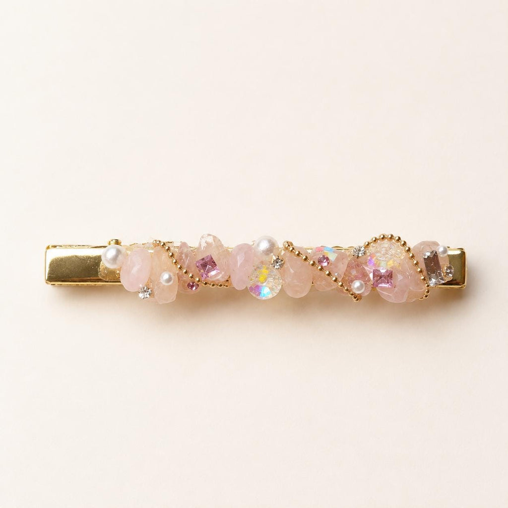 Pink Crystal Stone Hair Clip, Gold Wave Barrette, Fairycore Coquette Hair Accessory, Gift for Her