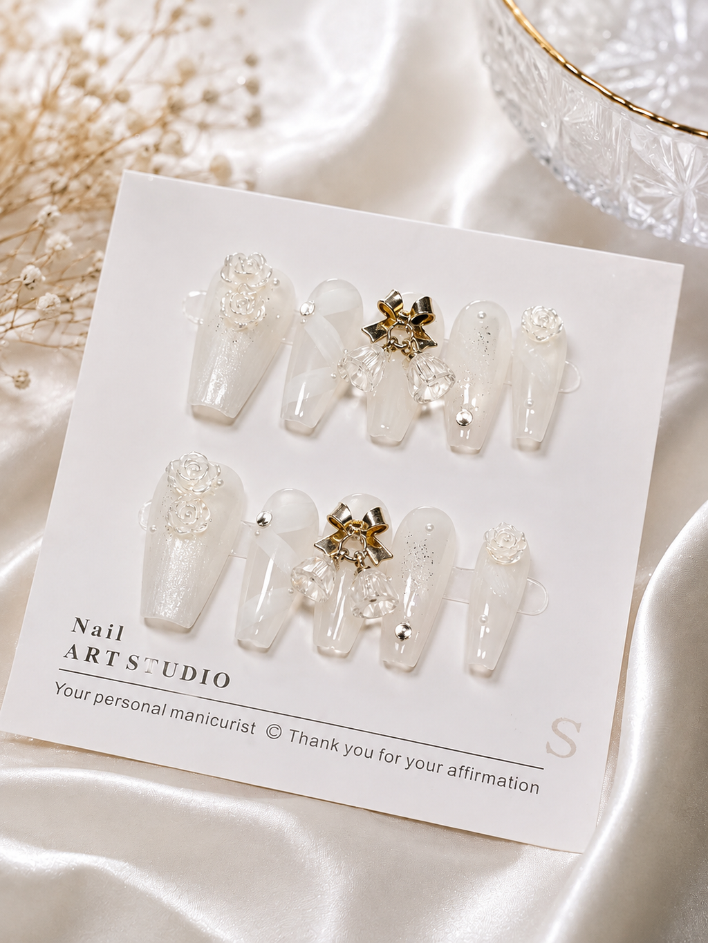 Ivory Bells – Pearl White Bridal Press-On Nails NO.17
