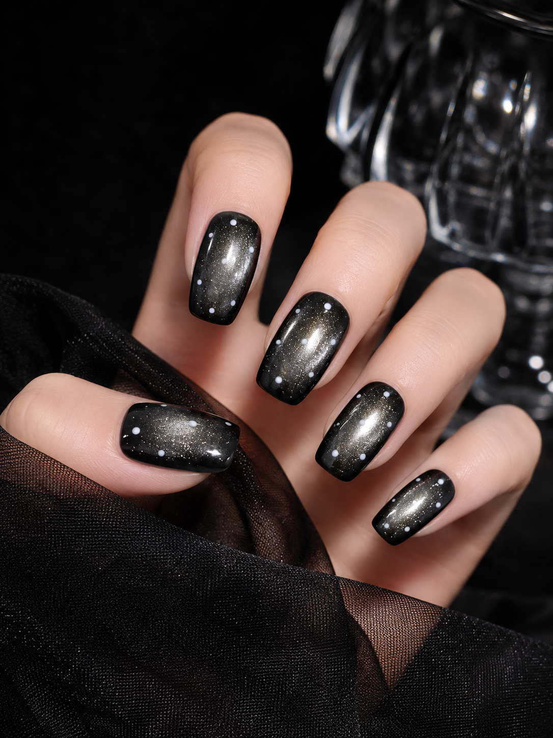Midnight Galaxy – Black Cat Eye Press-On Nails NO.19