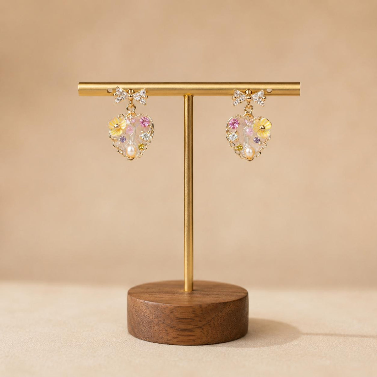 Gold Byzantine Pearl Stud Earrings, Lavender Pink Crystal Dangles, Art Deco Geometric Earrings, Royal Vintage Jewelry Gift for Her