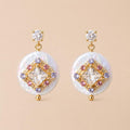 Gold Byzantine Pearl Stud Earrings, Lavender and Pink Crystal Halo Dangles, Art Deco Geometric Statement Jewelry, Gift for Her