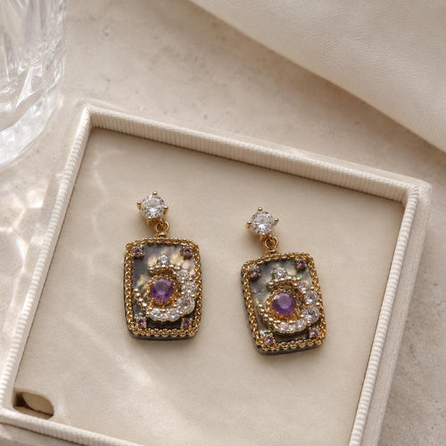 Amethyst Tarot Earrings, Crescent Moon Drop Earrings, Black Pearl Dangles, Witchy Celestial Jewelry, Mystical Gift for Her