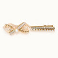 Champagne Shimmer Bow Hair Clip, Baguette Crystal Pearl Barrette, Balletcore Coquette Hair Accessory, Gift for Her