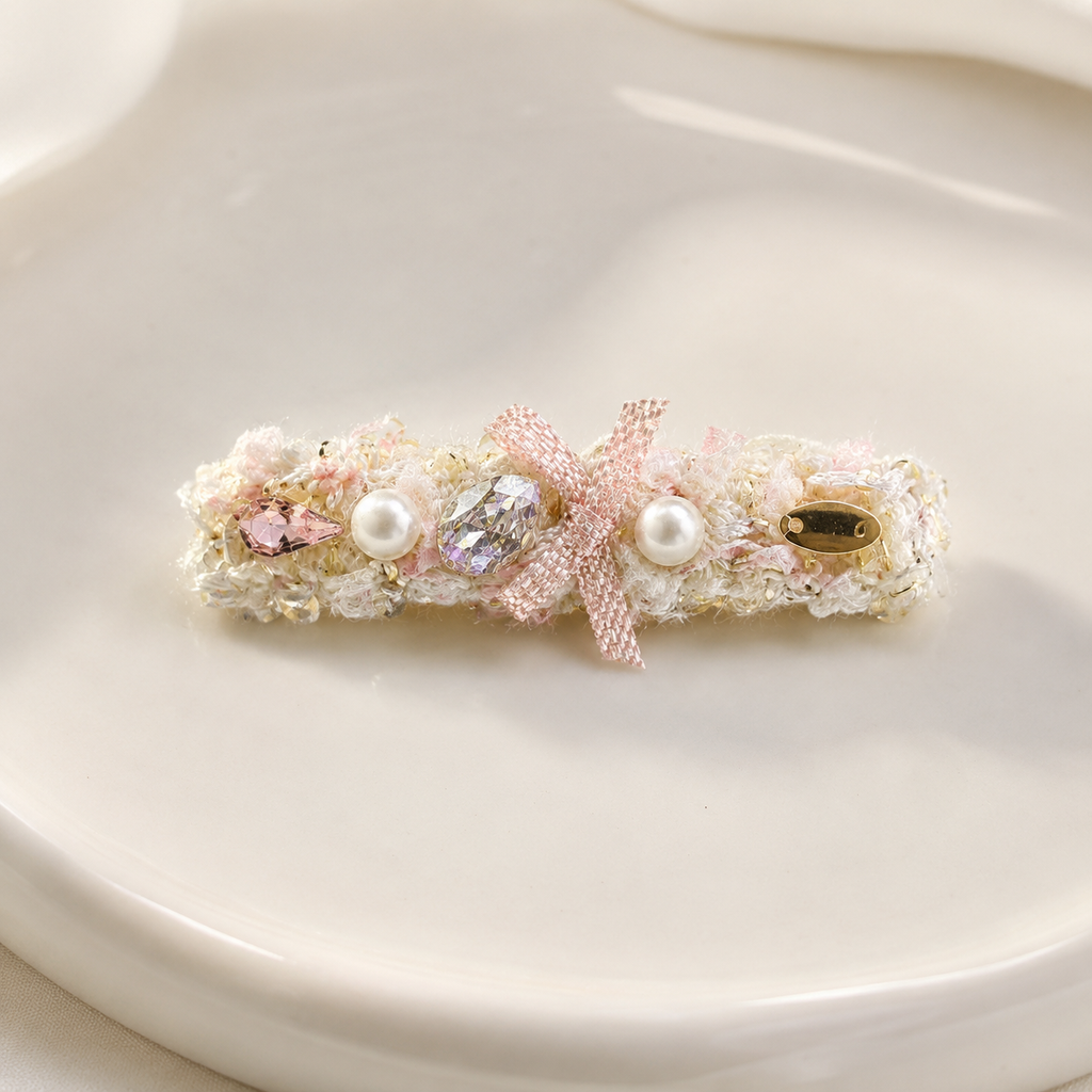 Blush Tweed Bow Hair Clip