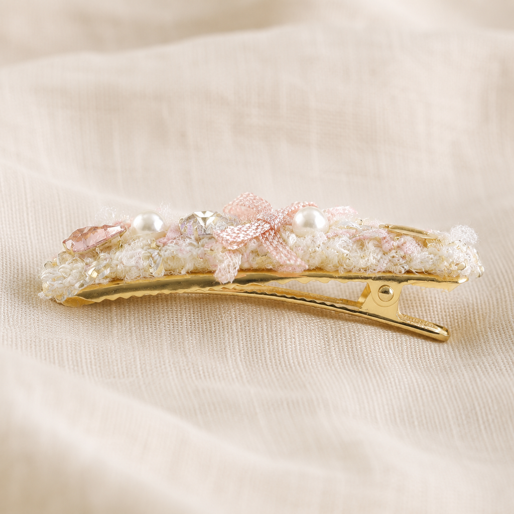 Blush Tweed Bow Hair Clip