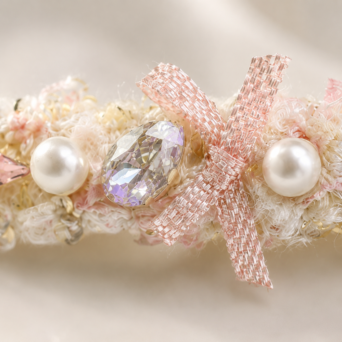 Blush Tweed Bow Hair Clip