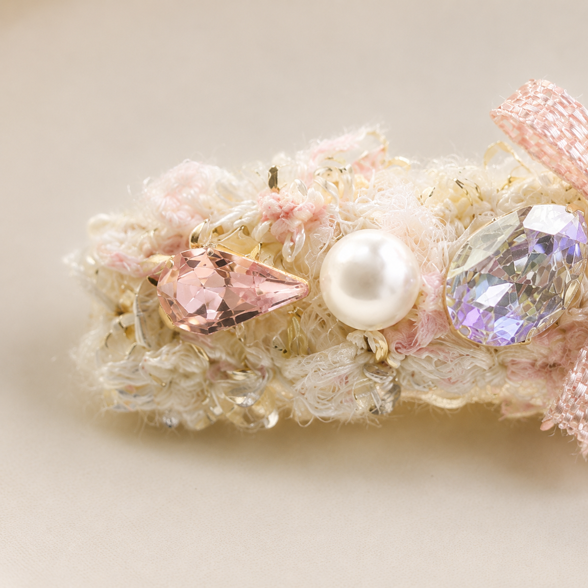 Blush Tweed Bow Hair Clip