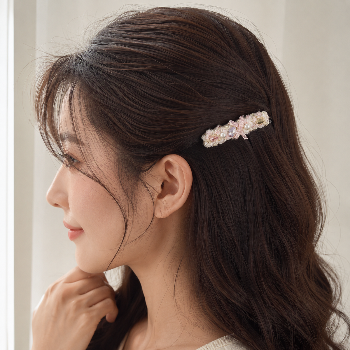 Blush Tweed Bow Hair Clip