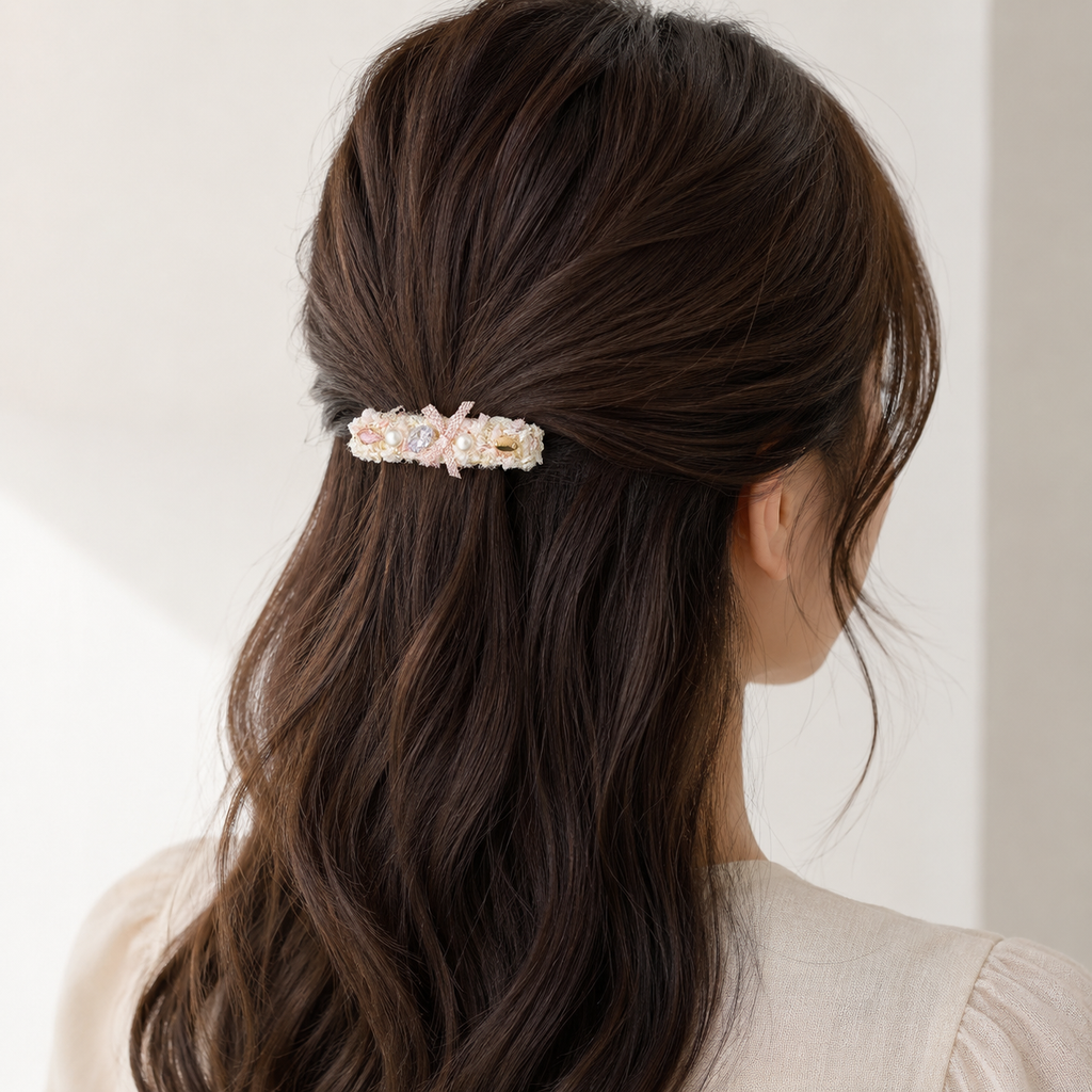 Blush Tweed Bow Hair Clip