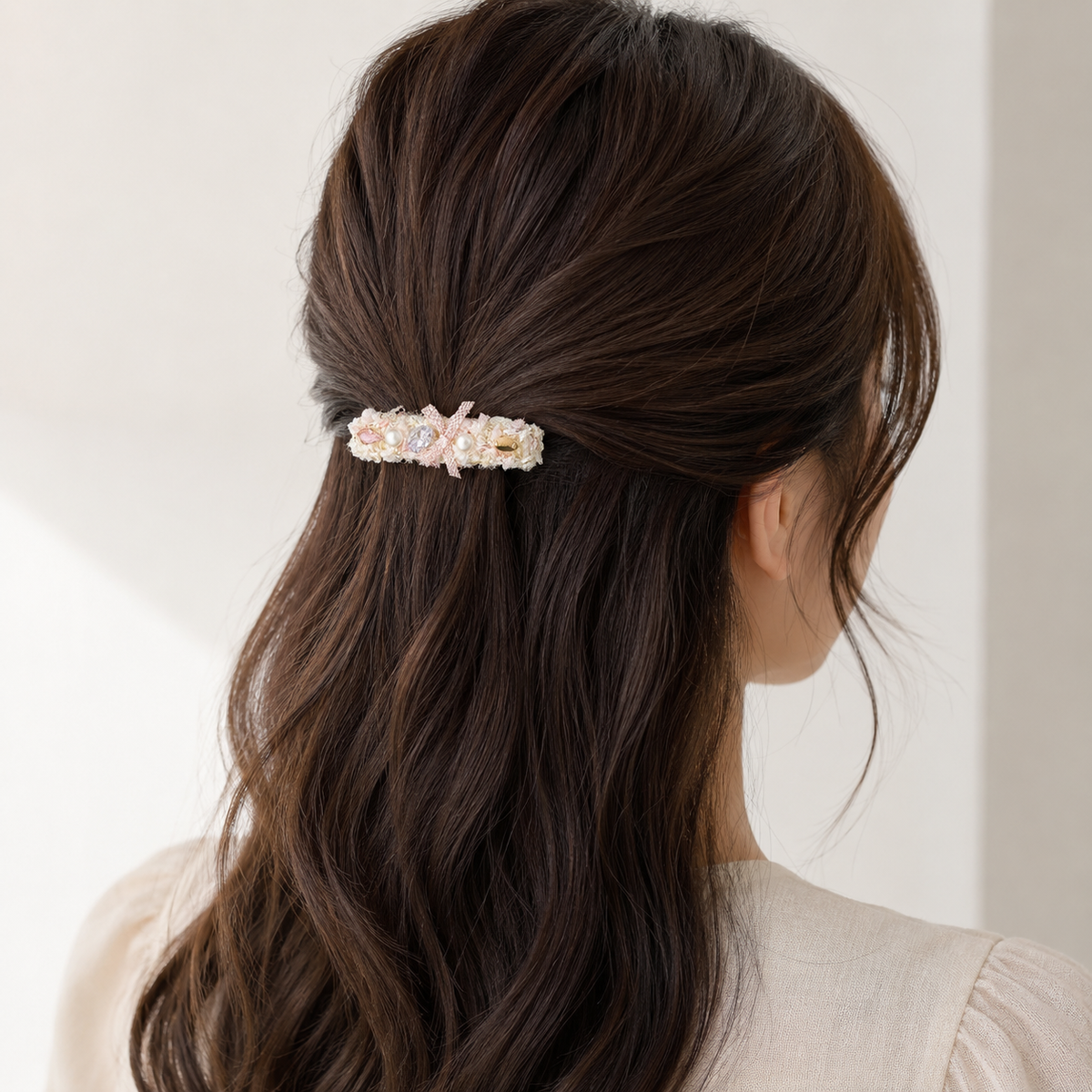 Blush Tweed Bow Hair Clip