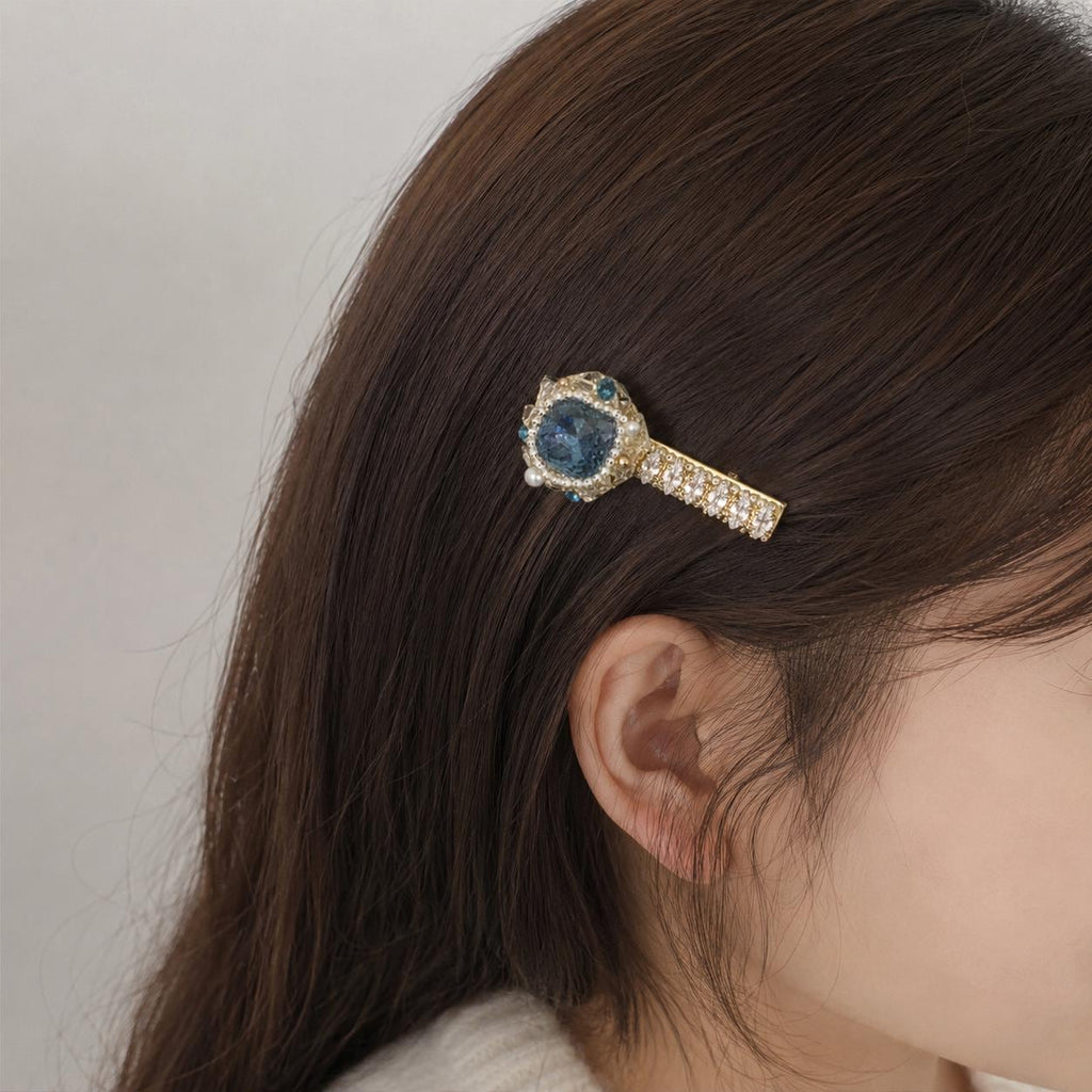Blue Crystal Hair Clip, Marquise Baroque Barrette, Royal Blue Gem Alligator Clip, Elegant Hair Accessory, Gift for Her