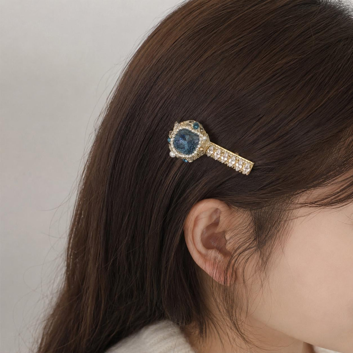 Blue Crystal Hair Clip, Marquise Baroque Barrette, Royal Blue Gem Alligator Clip, Elegant Hair Accessory, Gift for Her