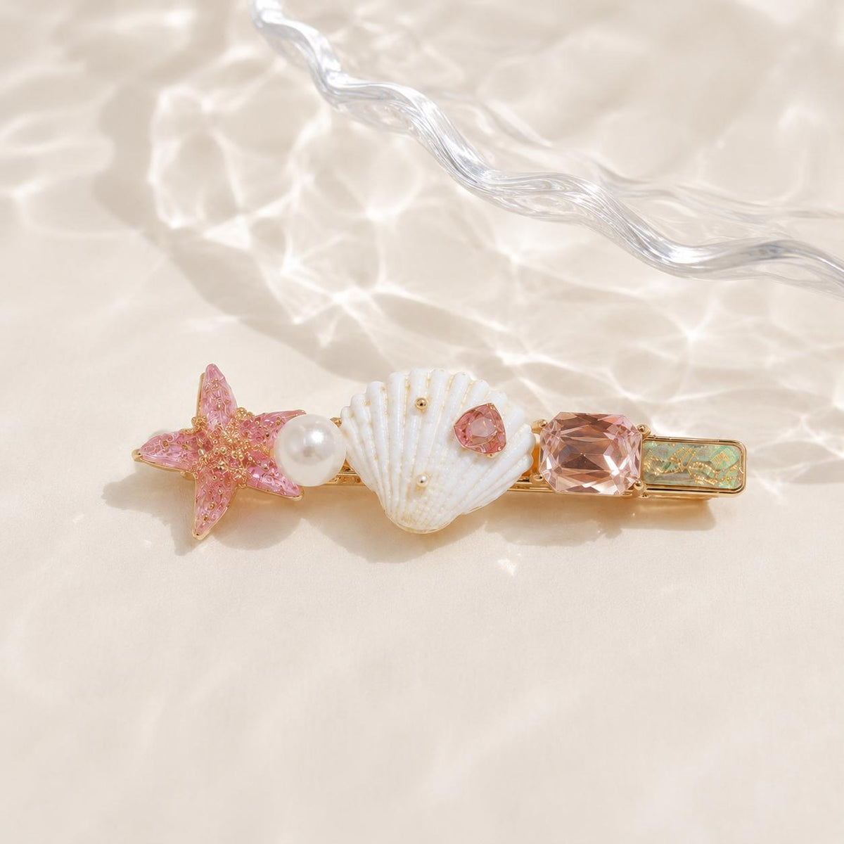 Pink Starfish Hair Clip, White Sea Shell Barrette, Pastel Mermaidcore Alligator Pinch, Whimsical Coastal Beach Vacation Accessories