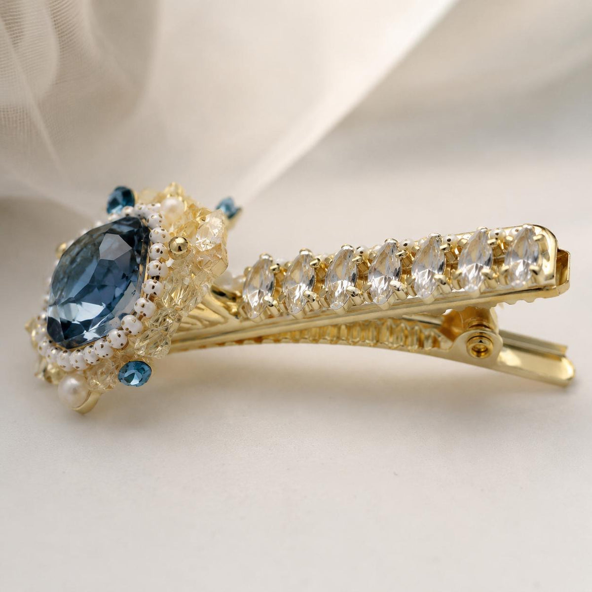 Blue Crystal Hair Clip, Marquise Baroque Barrette, Royal Blue Gem Alligator Clip, Elegant Hair Accessory, Gift for Her