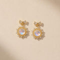 Iridescent Aurora Cabochon Earrings, Gold Bow Stud Earrings, Celestial Sunburst Statement Jewelry, Witchy Gift for Her