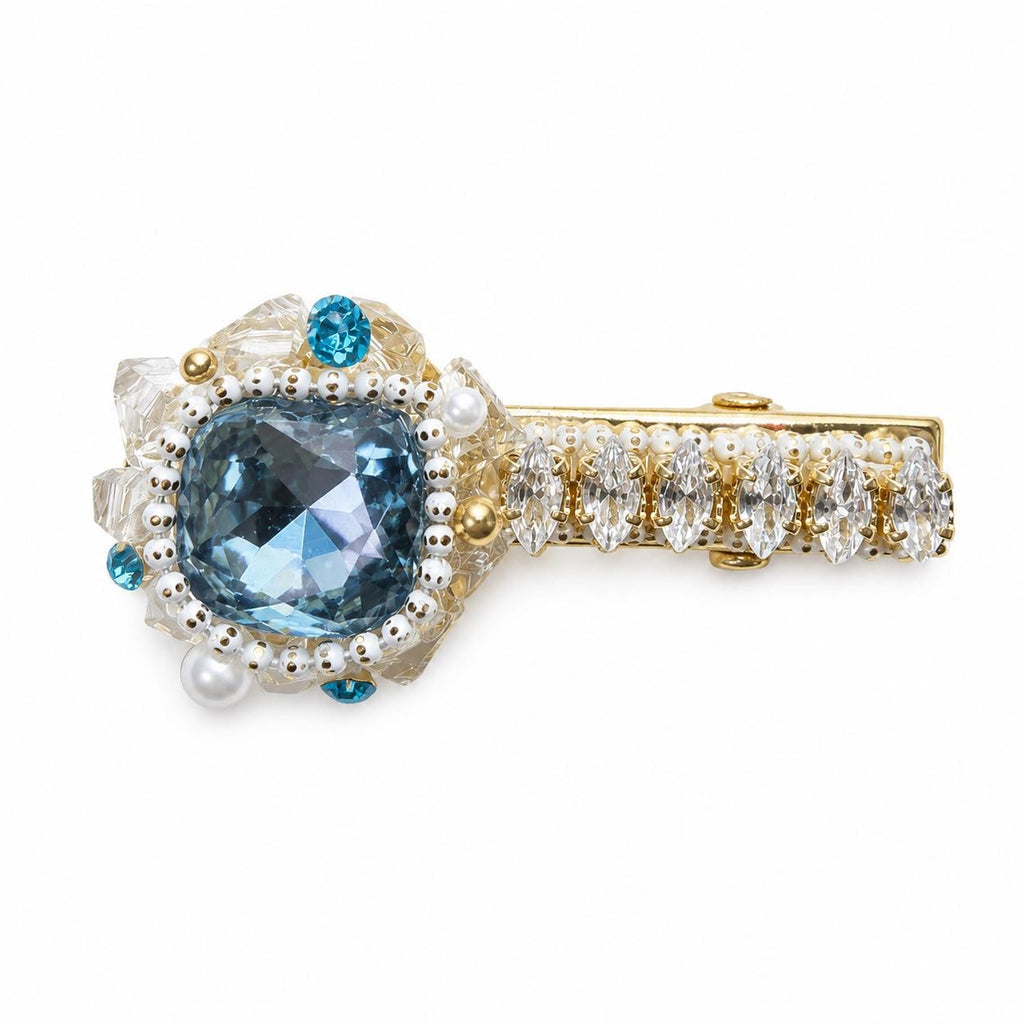 Blue Crystal Hair Clip, Marquise Baroque Barrette, Royal Blue Gem Alligator Clip, Elegant Hair Accessory, Gift for Her