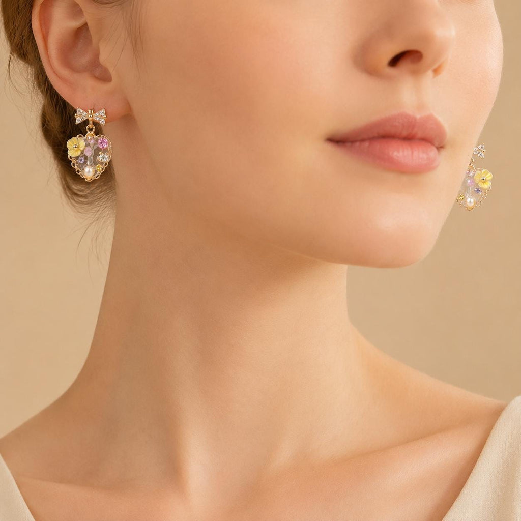 Gold Byzantine Pearl Stud Earrings, Lavender Pink Crystal Dangles, Art Deco Geometric Earrings, Royal Vintage Jewelry Gift for Her