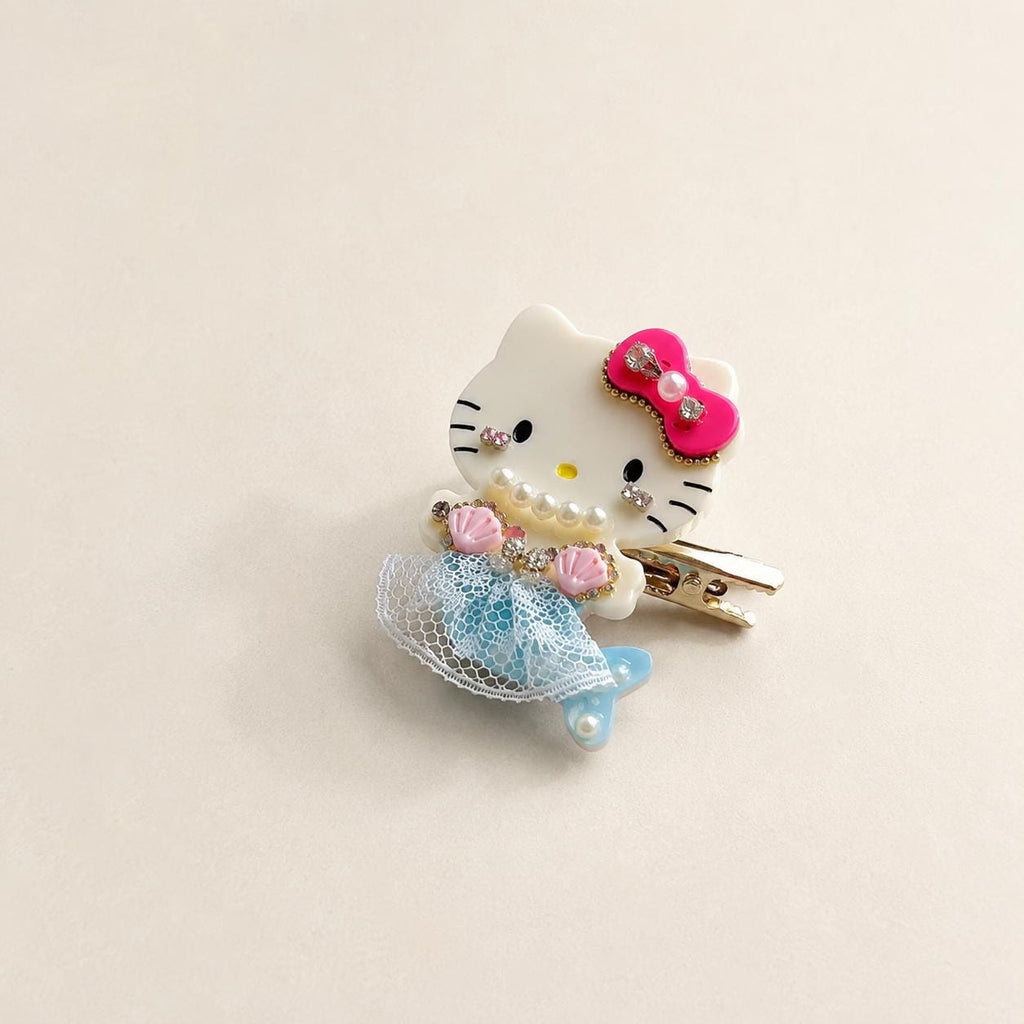 Kawaii Kitten Mermaid Hair Clip, Pink Bow Seashell Barrette, Cute Coquette Hair Accessory, Gift for Her