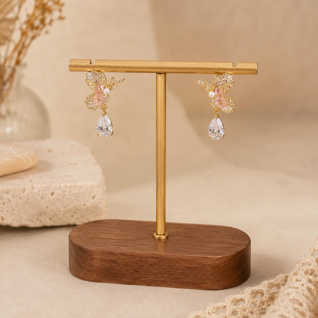 Gold Crystal Hummingbird Drop Earrings, Dainty Teardrop Stone Earrings, Minimalist Nature Jewelry, Bird Lover Gift for Her