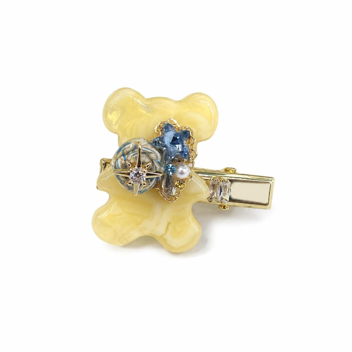 Cream Teddy Bear Hair Clip, Celestial Star Marble Barrette, Blue Crystal Planet Alligator Pinch, Whimsical Kawaii Space Coquette Accessories