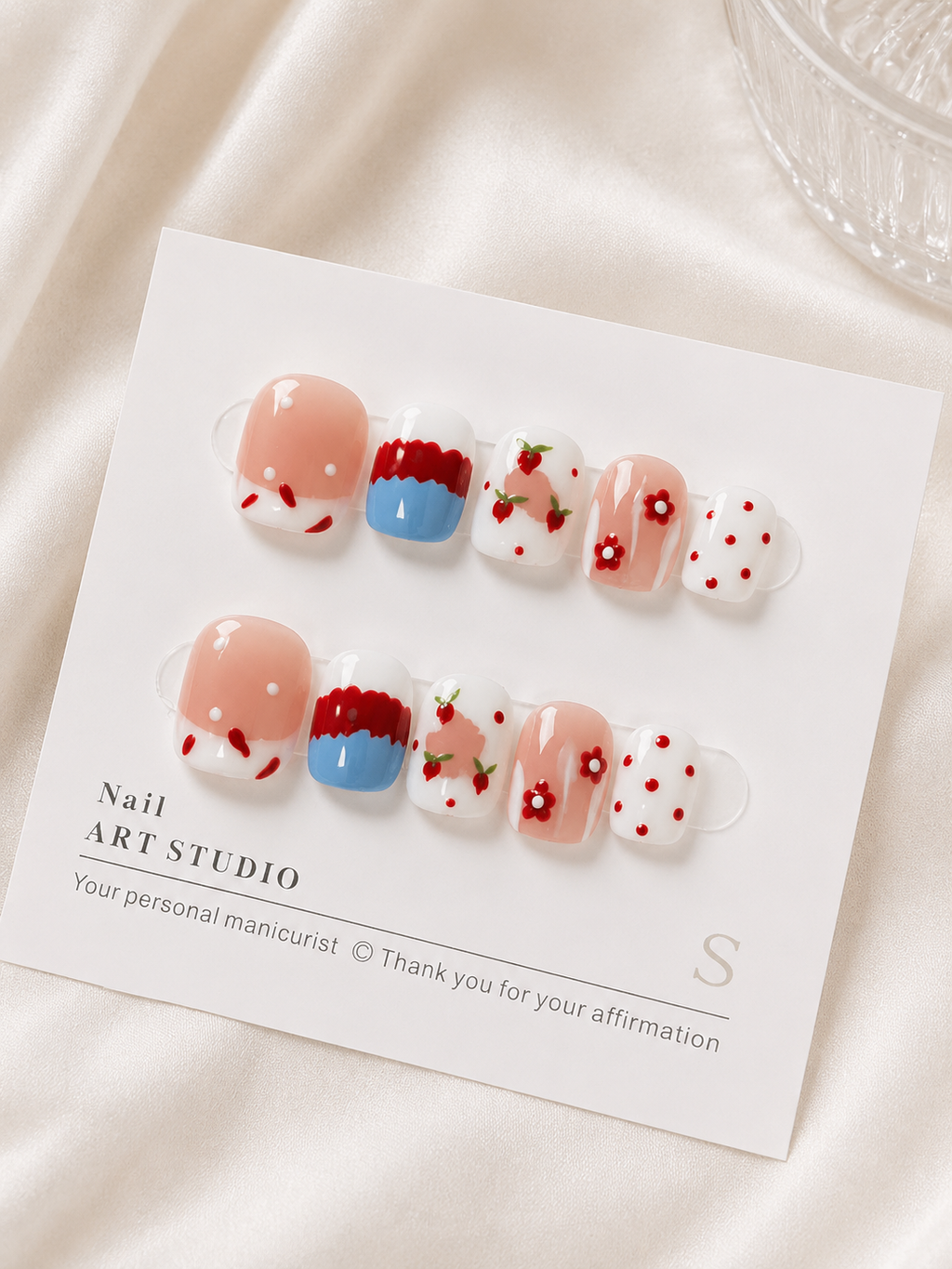 Strawberry & Floral Polka Dot | Short Square Press-Ons No.7