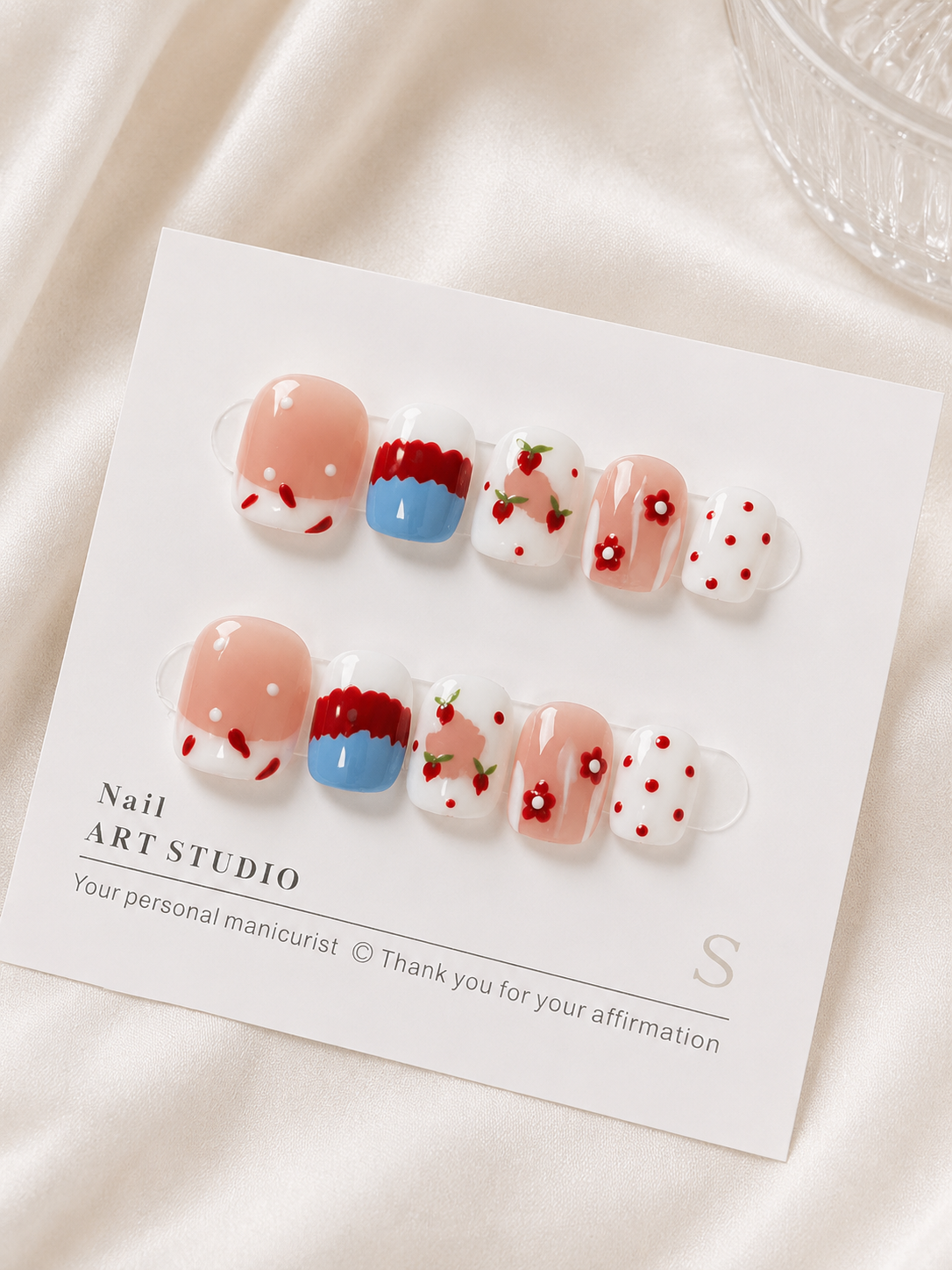 Strawberry & Floral Polka Dot | Short Square Press-Ons No.7