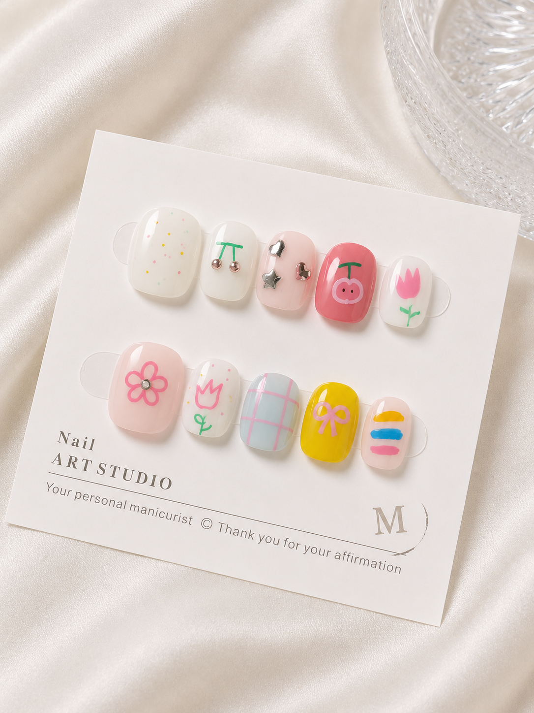 Pastel Doodle Flower Cute | Short Square Press-Ons No.9