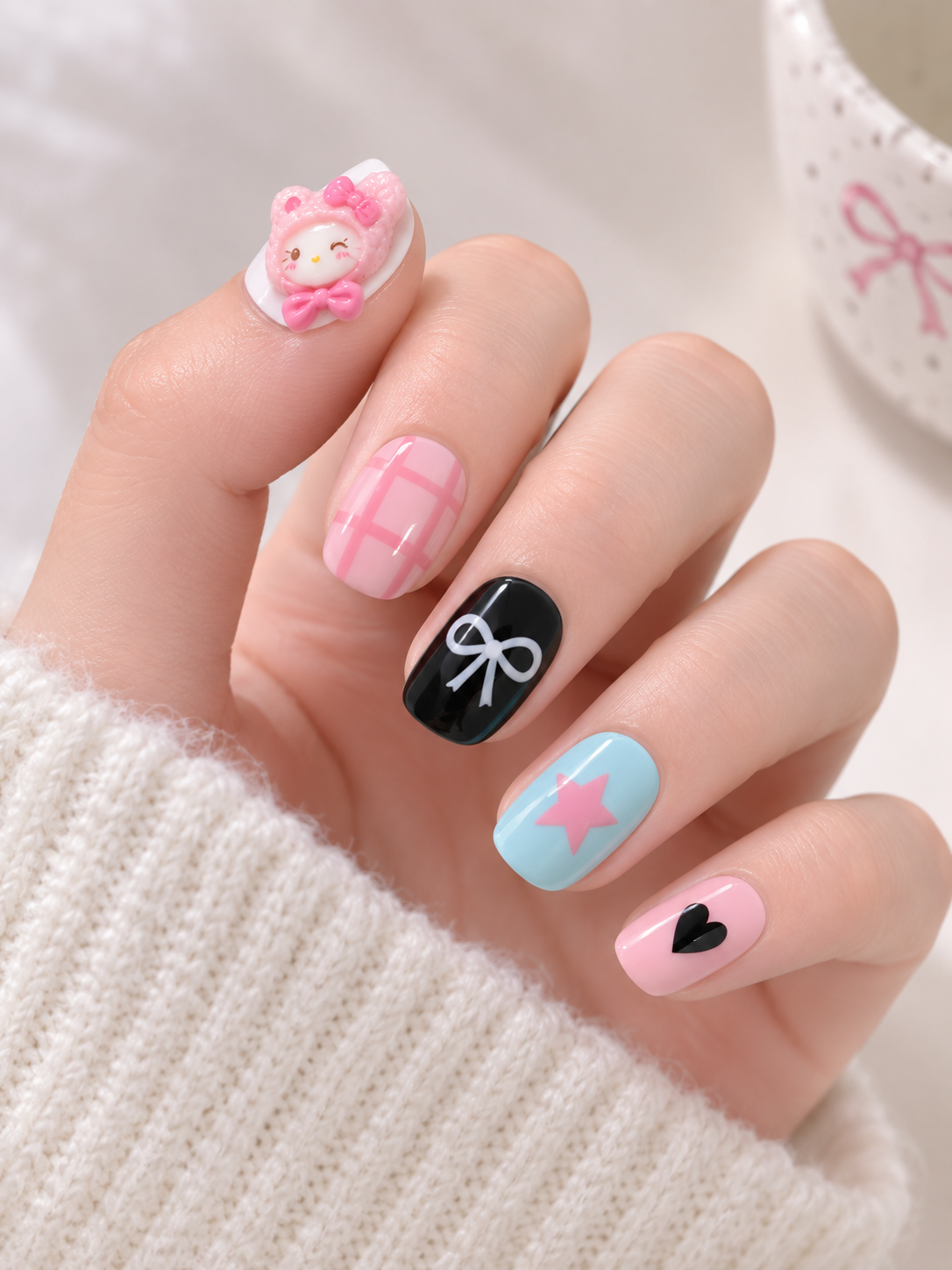 Japanese Soft Jelly Bow Cute | Short Oval Press-Ons No.6