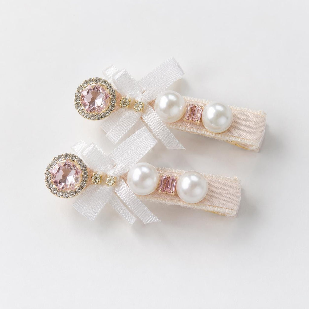 Pink Velvet Bow Hair Clip Set, Balletcore Ribbon Barrettes, Pearl Star Gem Alligator Clips, Coquette Hair Accessories, Gift for Her