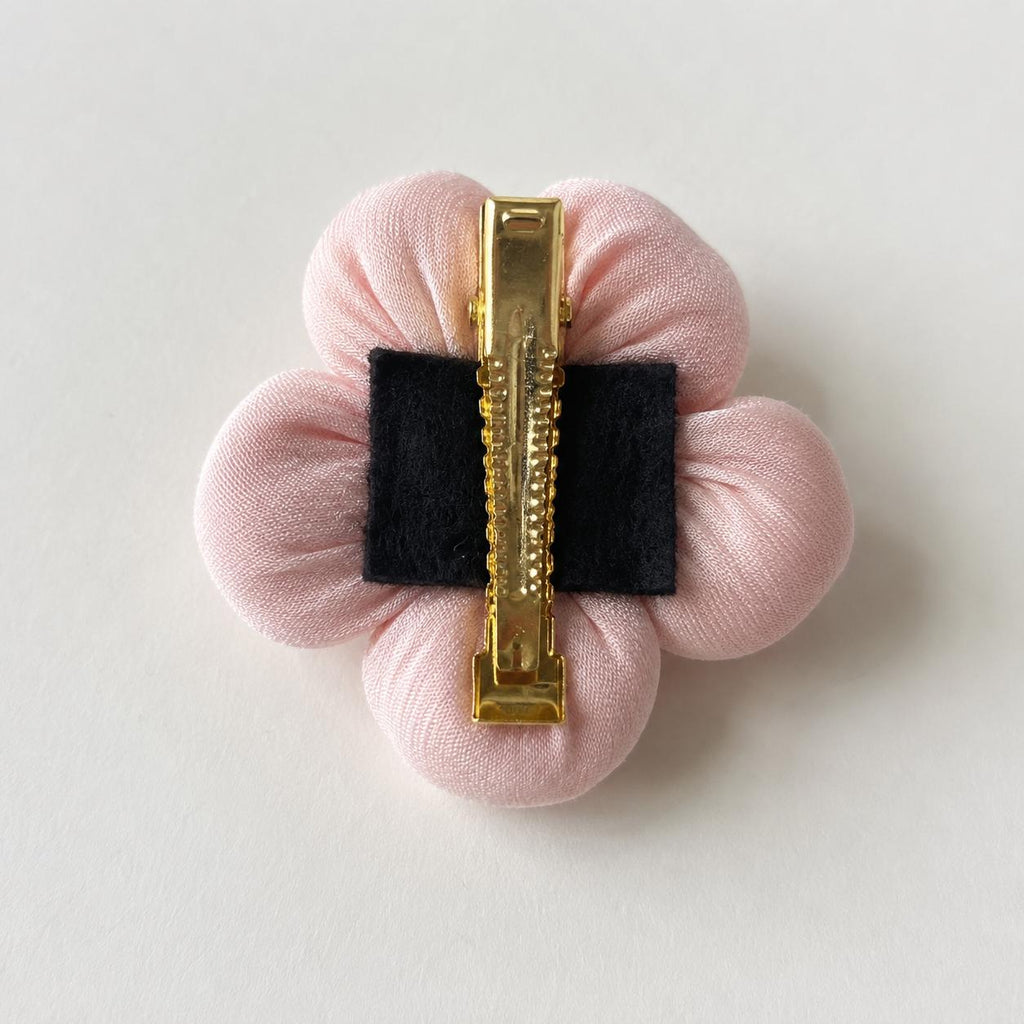Pink Fabric Flower Hair Clip, Pleated Floral Barrette, Pearl Crystal Coquette Hair Accessory, Gift for Her