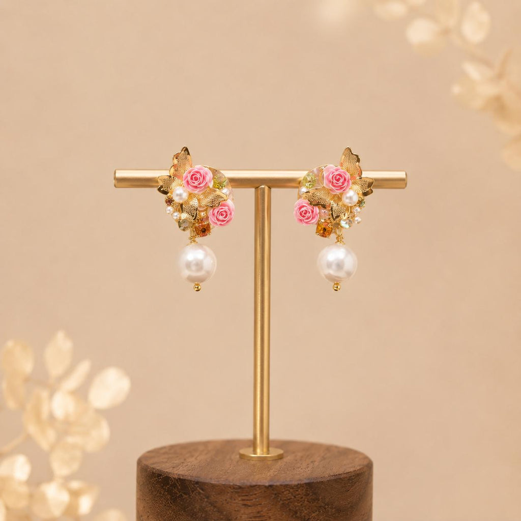 Gold Butterfly Pearl Drop Earrings, Baroque Rose Earrings, French Vintage Dangle Earrings, Romantic Jewelry, Gift for Her