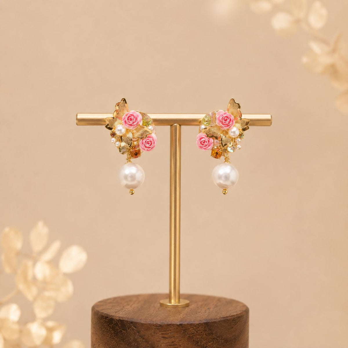 Gold Butterfly Pearl Drop Earrings, Baroque Rose Earrings, French Vintage Dangle Earrings, Romantic Jewelry, Gift for Her