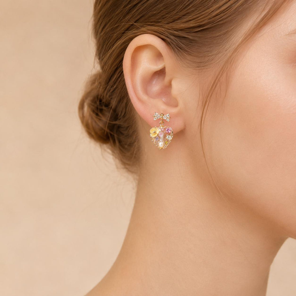 Gold Byzantine Pearl Stud Earrings, Lavender Pink Crystal Dangles, Art Deco Geometric Earrings, Royal Vintage Jewelry Gift for Her