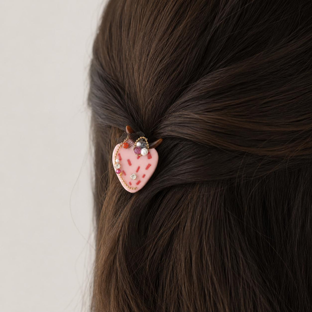 Strawberry Hair Clip, Pink Demon Horns Barrette, Pastel Goth Harajuku Hair Accessory, Cute Gift for Her